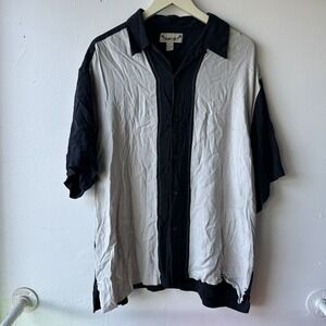 Paradise Coves Silk Button Up Shirt Men's Size 2XL Blue Bowling Panel Striped